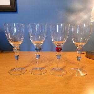 Vintage Handblown Signed Multicolor Wine Glasses Set Of 4